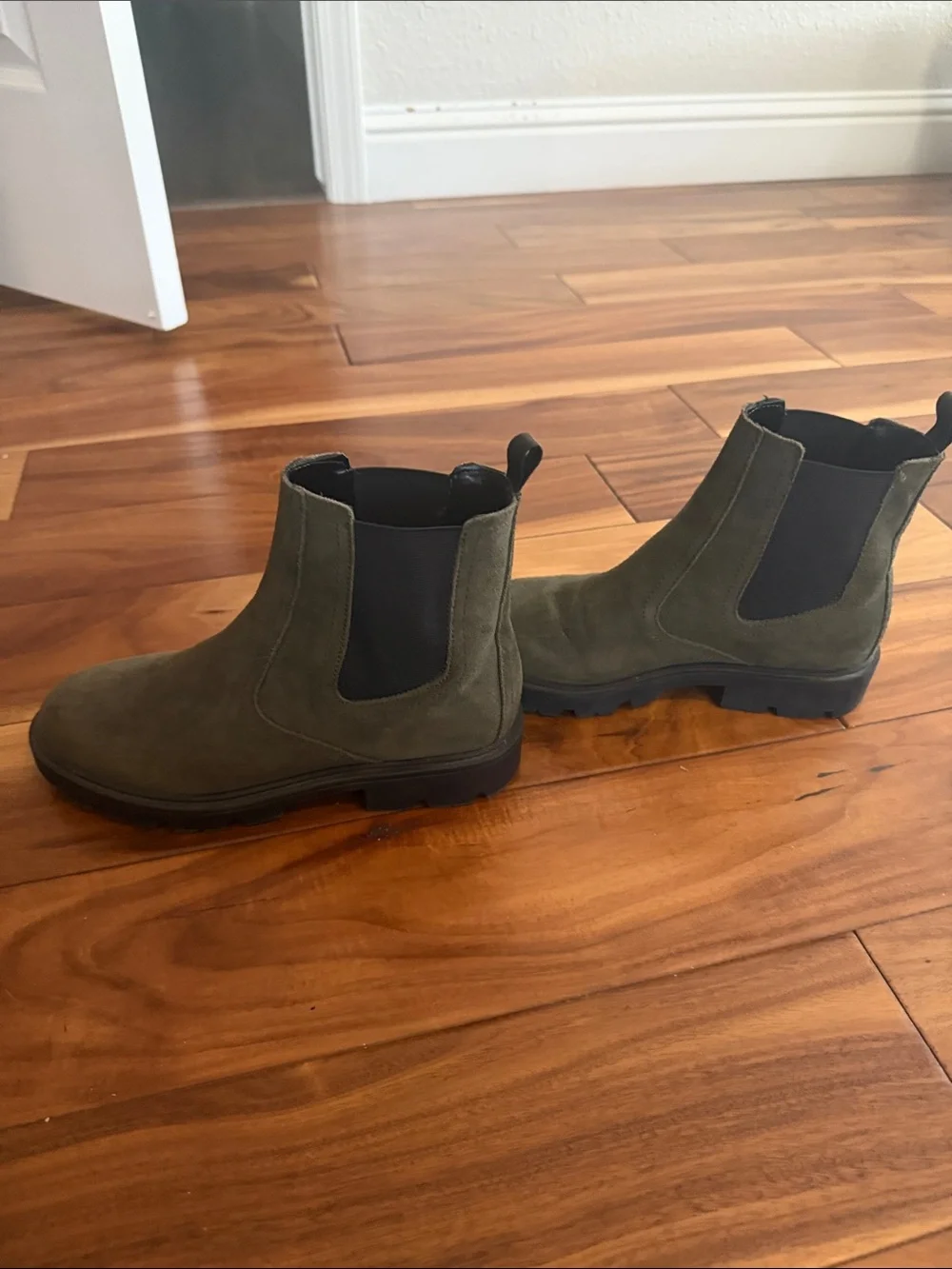 Nine West Olive Green Suede Chelsea Winter Boots